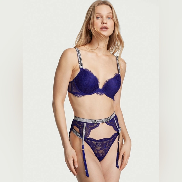 Victoria's Secret Very Sexy Shine Strap Lace Garter Belt M/L *NEW* - Picture 1 of 6